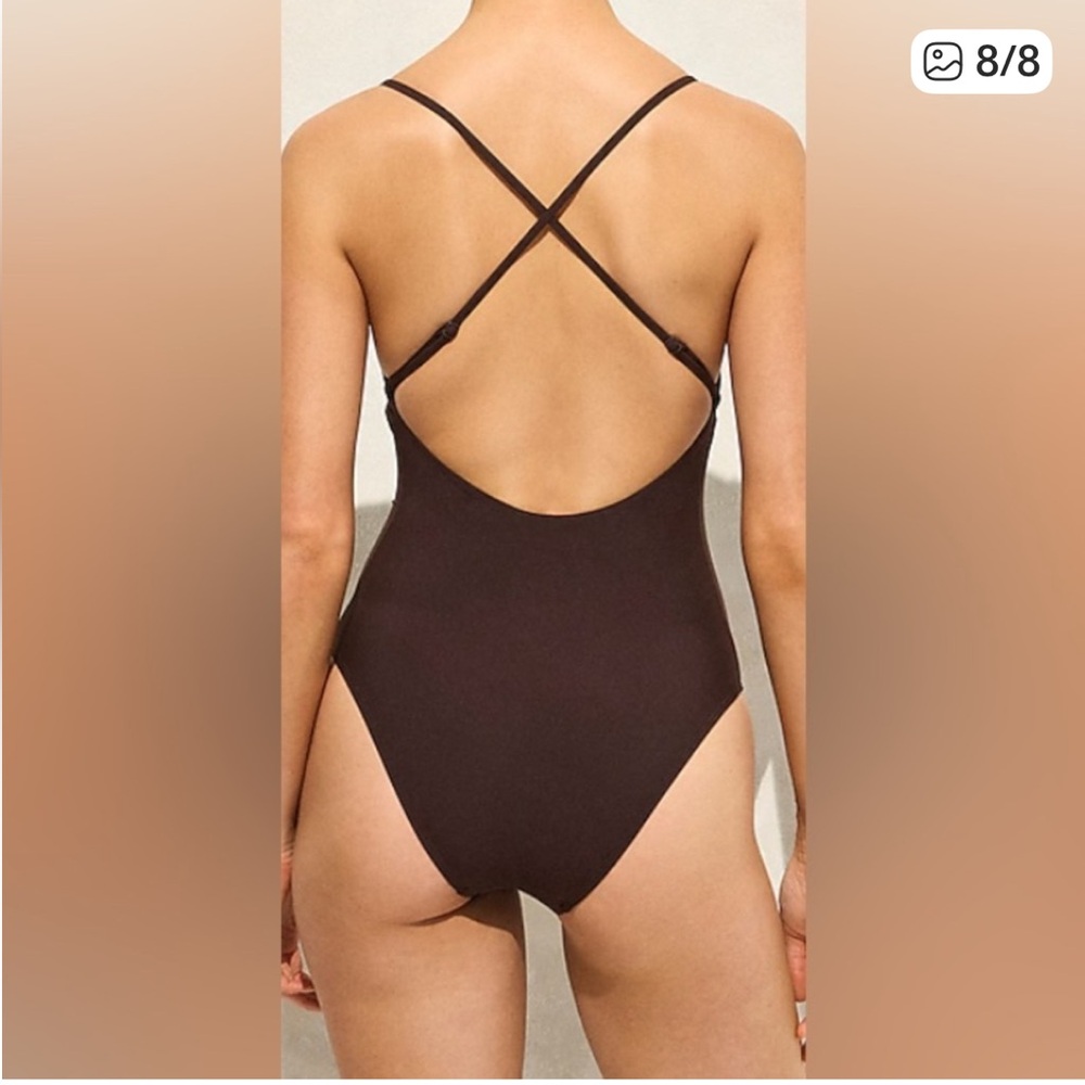NWT J. Crew Button-trim scoopback one-piece swimsuit - size 6  - brown - Picture 3 of 12